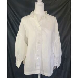 Voyageur by Mersea Womens White Linen Button Up Blouse Top Small